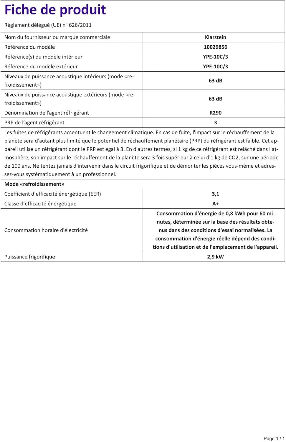 Klarstein Climatiseur Mobile Silencieux, 4 en 1, Mode Nuit, Déshumidificateur, Ventilateur, Mini Climatisation à Faible Conso, Evacuation, Clim Portable, Puissante, 10000 BTU