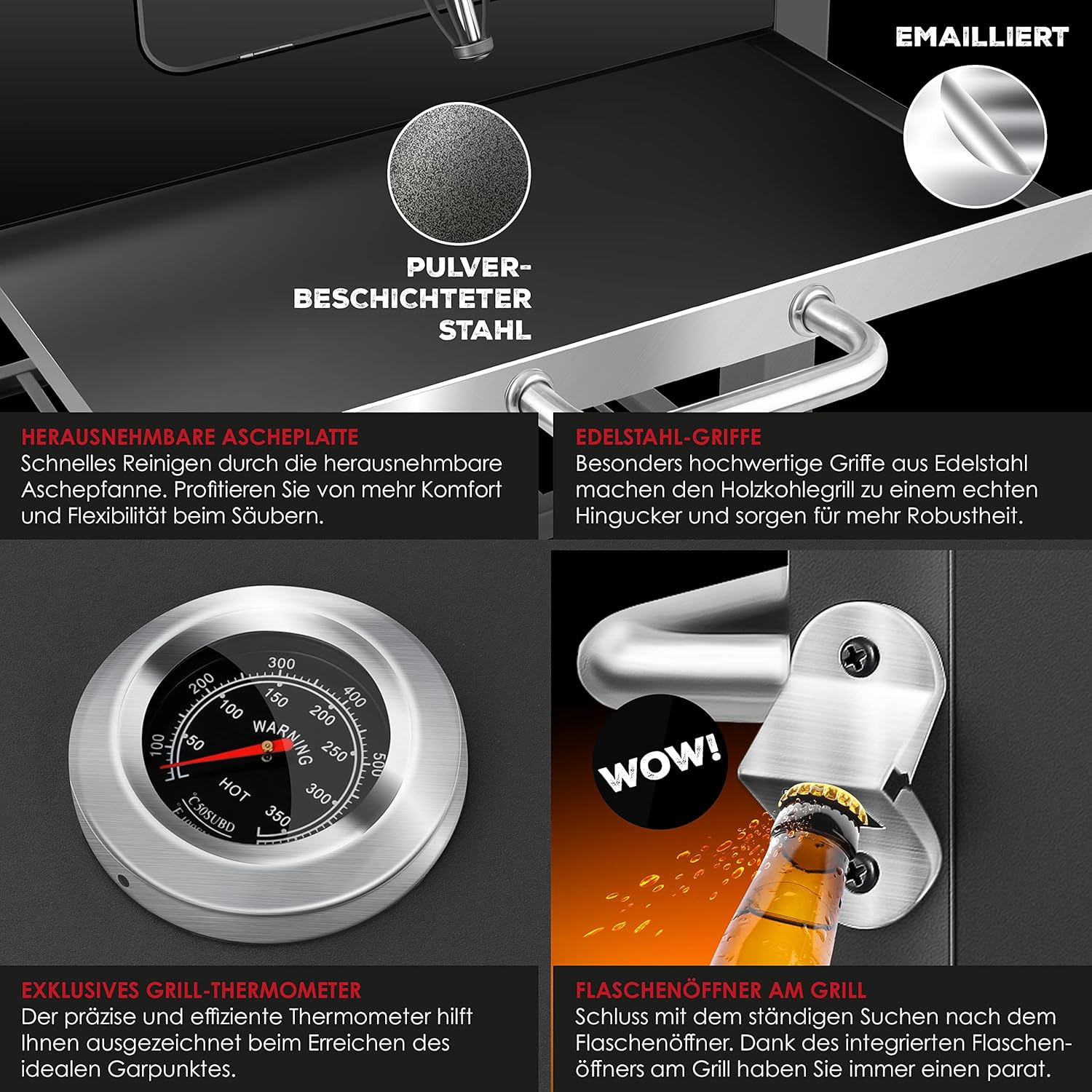 KESSER® Chariot à Barbecue | Grill XL à Charbon de Bois avec Couvercle, Roues, poignée en Acier Inoxydable, Grille et thermomètre | Grand Barbecue au Charbon de Bois