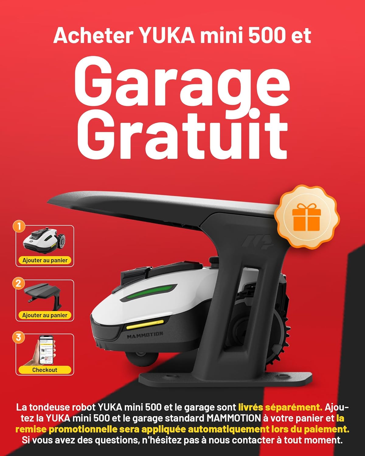 MAMMOTION YUKA Mini 500 Robot Tondeuse sans Fil Périphérique, NetRTK+Vision, Aucune Antenne RTK Requise, Recommandé 500 m², Max. 700 m², Pente à 50%, Cartographie Automatique, avec Module 4G