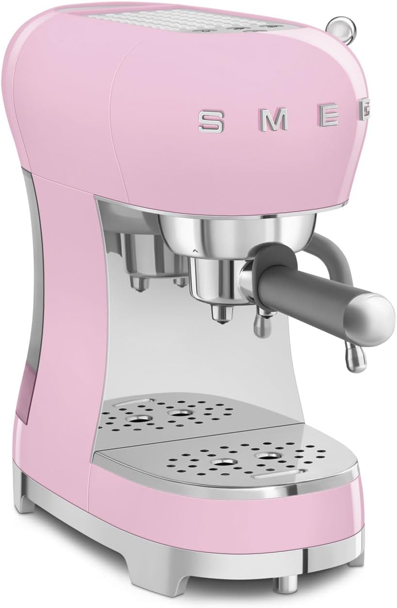 Smeg, Machine à Café Expresso Manuelle ECF02CREU, Système Thermoblock et Buse Vapeur, 4 Fonctions Expresso, Plateau Amovible, Porte Filtre, Réservoir d'Eau 1 L, Dimensions Compactes, 1350W, Crème