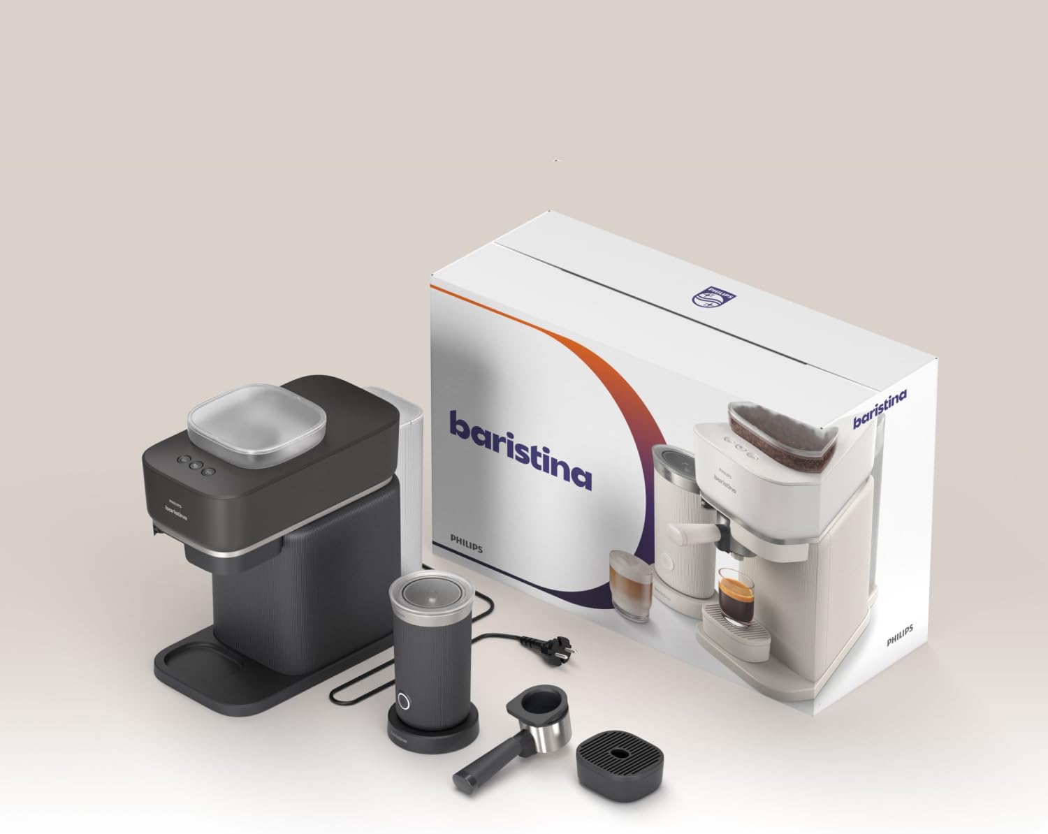 Philips Baristina Machine à expresso - Un véritable expresso, en toute simplicité - Compacte - 16 bars de pression - Broyeur intégré - Machine blanche avec porte-filtre blanc (BAR300/00)