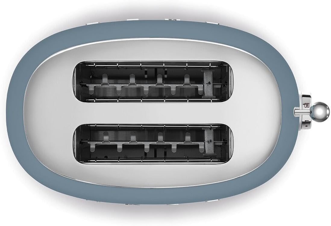 Smeg, Grille-pain 2 Tranches TSF01BLEU, 2 Fentes 36 mm, 6 Niveaux de Brunissage, Fonction Chauffage, Décongélation et Bagel, Éjection Automatique du Pain, Ramasse Miettes, 950 W, Noir