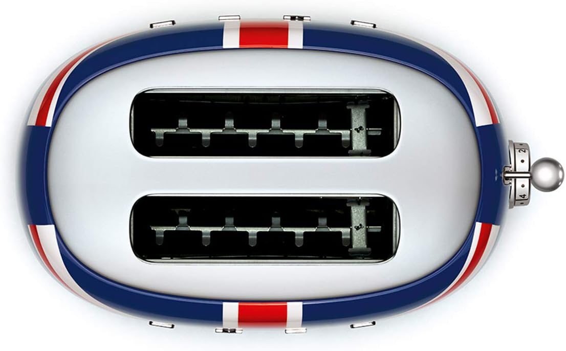 Smeg, Grille-pain 2 Tranches TSF01BLEU, 2 Fentes 36 mm, 6 Niveaux de Brunissage, Fonction Chauffage, Décongélation et Bagel, Éjection Automatique du Pain, Ramasse Miettes, 950 W, Noir