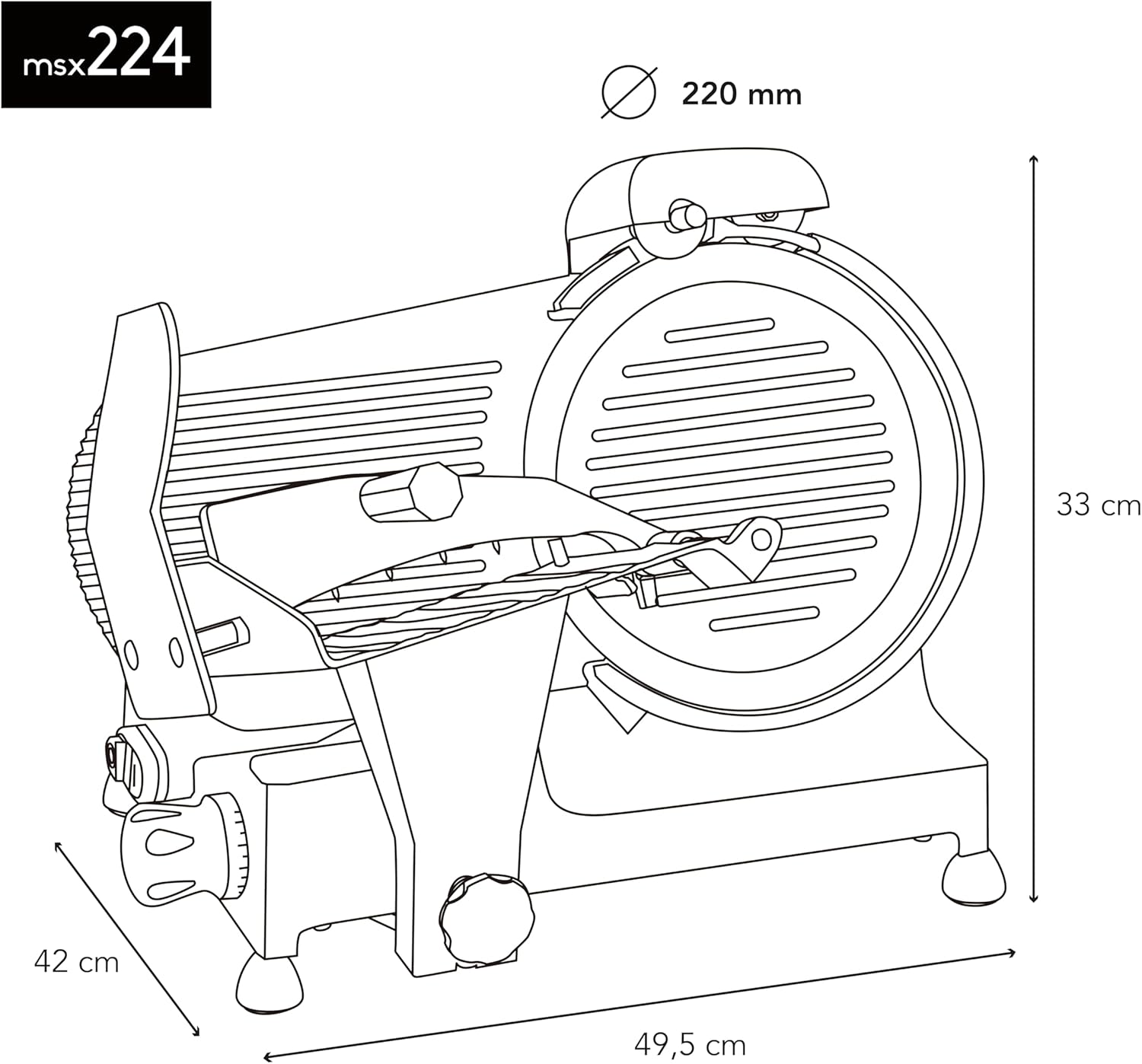 H.Koenig Trancheuse électrique à viande MSX254, charcuterie, professionnelle, précise,coupe 0-12 mm,lame 25 cm,aiguiseur intégré,large plateau,282 rpm, Rouge
