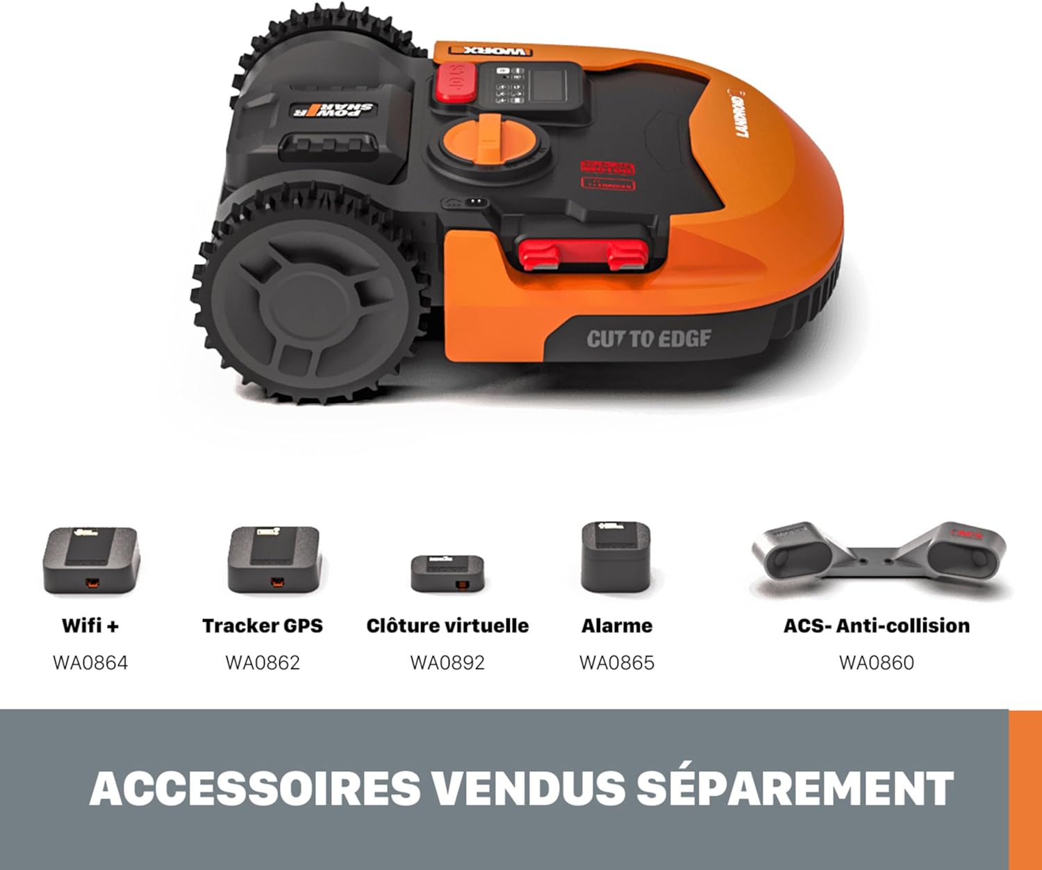 WORX LANDROID Vision WR206E.1, Robot Tondeuse sans Fil périphérique 600 m² Surf.Max 700 m², Installation en 30 Min, Caméra 4K + IA Adaptative, évite Tous Les Obstacles, Coupe des Bordures, Multizone