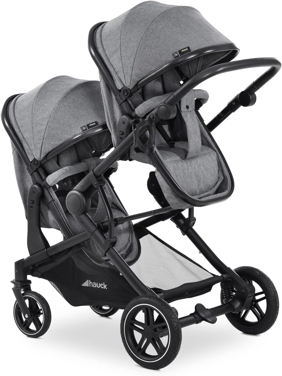 hauck Poussette Double Atlantic Twin - Tandem pour 2 Enfants avec Nacelles 2en1 et Sièges - Gris Mélange