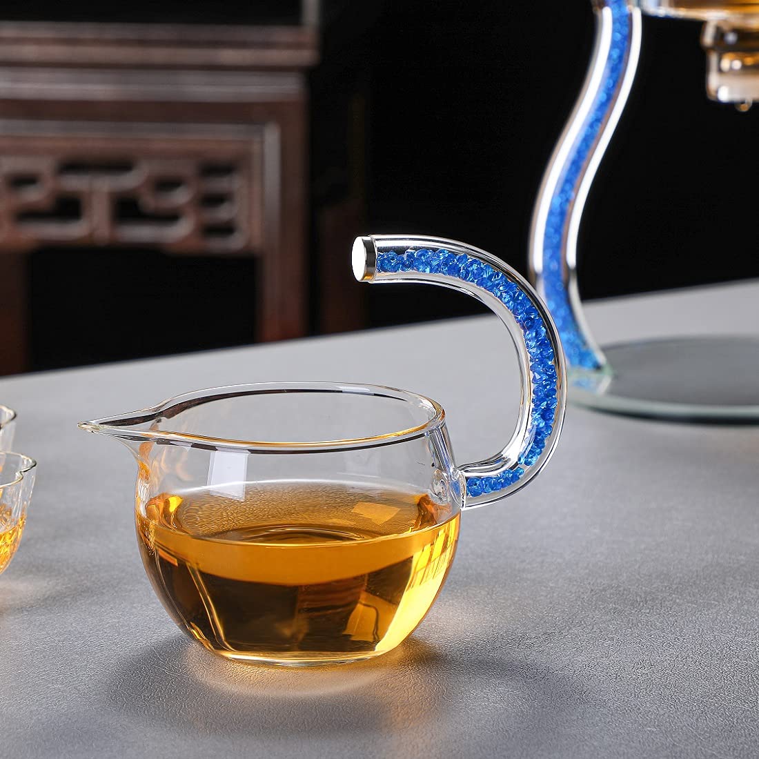 All-in-One Semi-automatic Glass Tea Set with Blue Accents - RORA