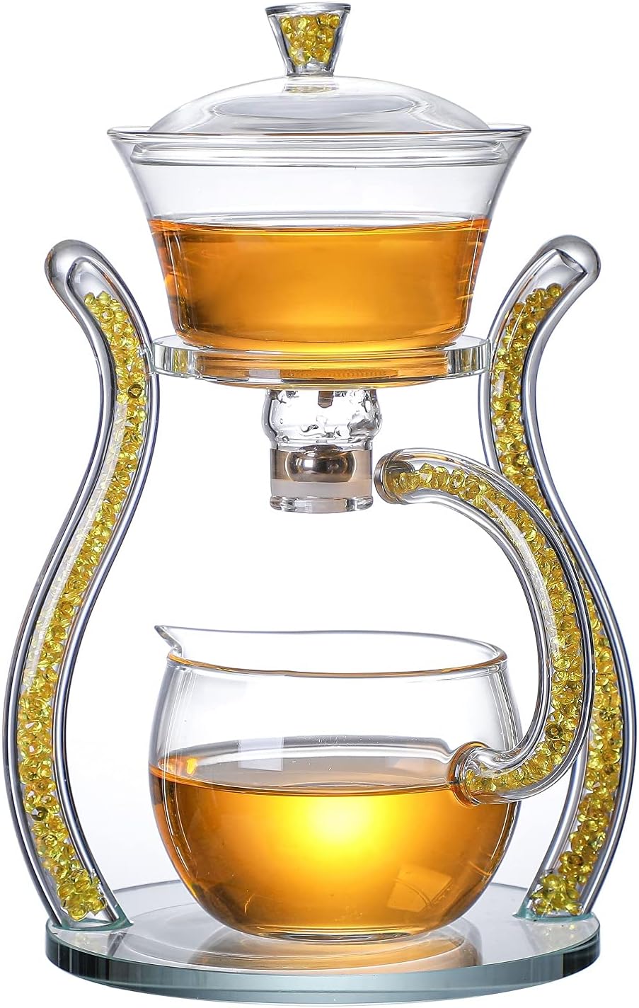 All-in-One Semi-automatic Glass Tea Set with Yellow Accents - RORA