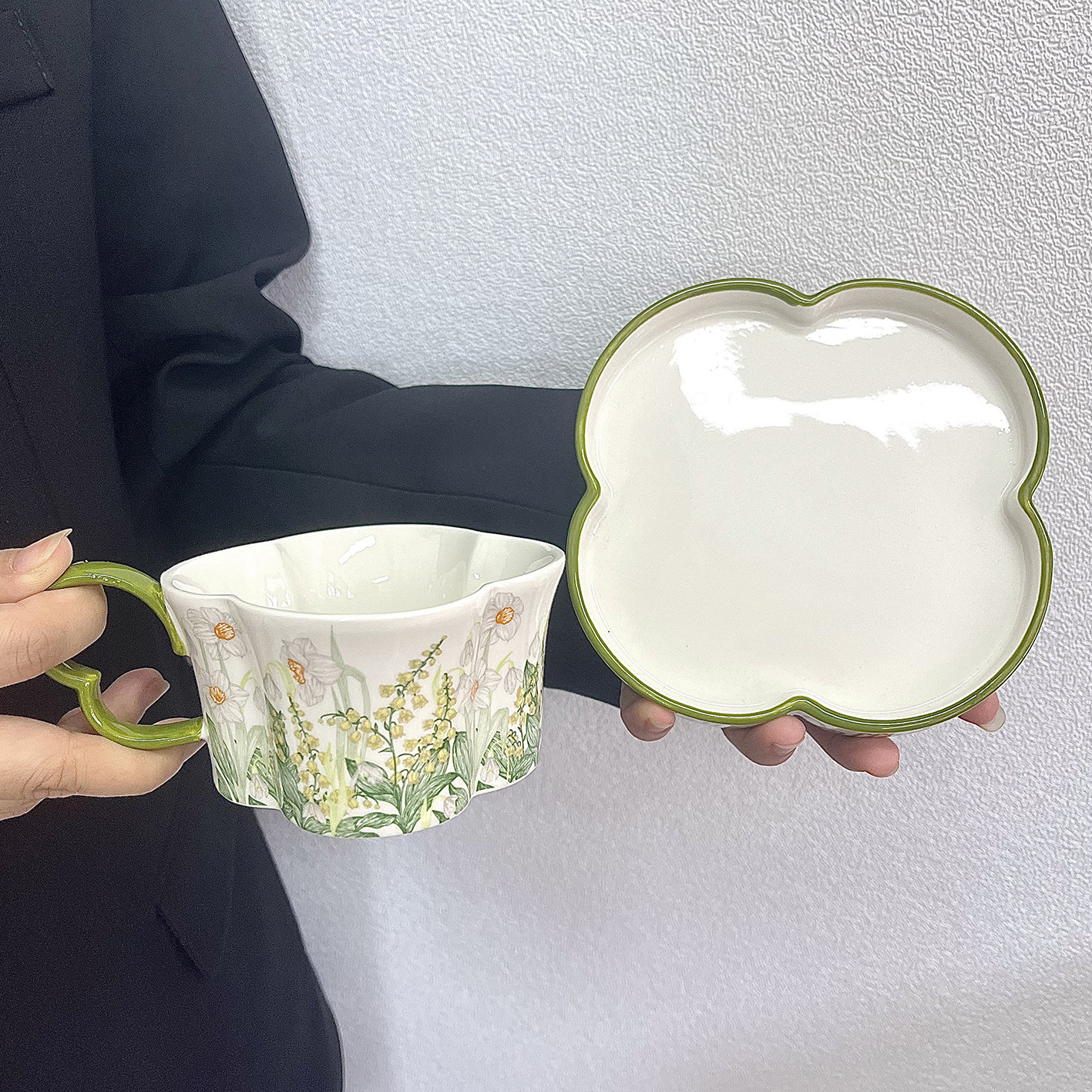 Daffodil and Lily of the Valley Ceramic Cup and Saucer Set