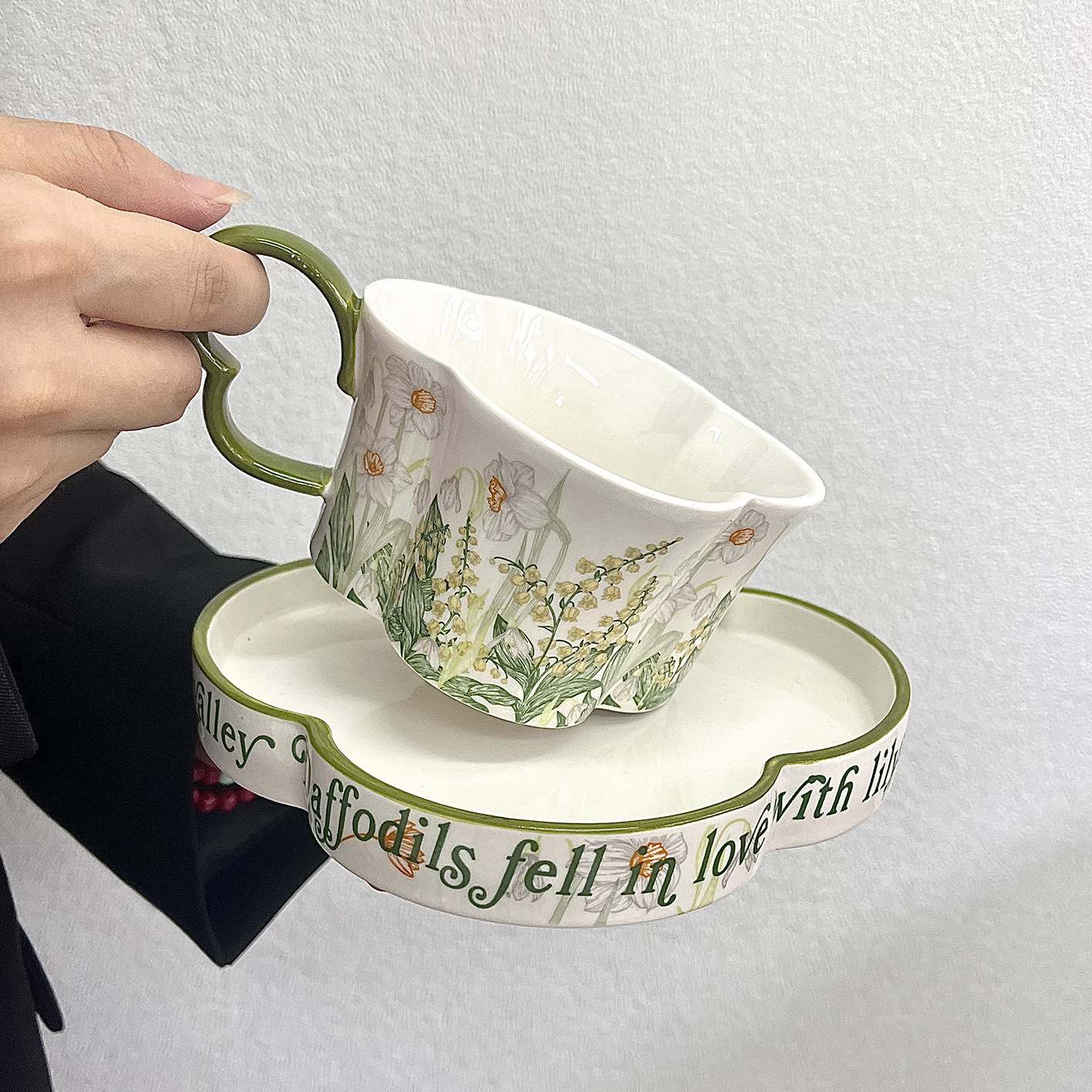 Daffodil and Lily of the Valley Ceramic Cup and Saucer Set