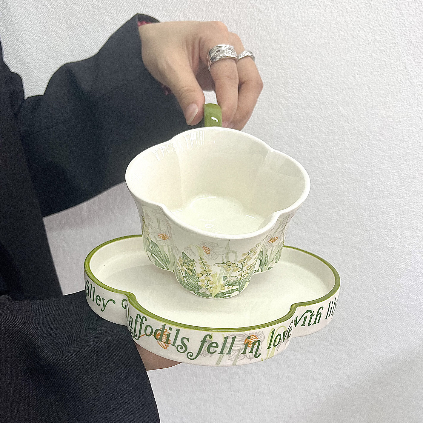 Daffodil and Lily of the Valley Ceramic Cup and Saucer Set