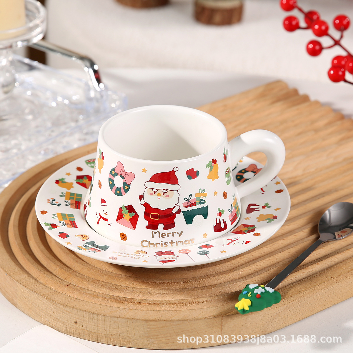 Christmas Ceramic Cup and Saucer