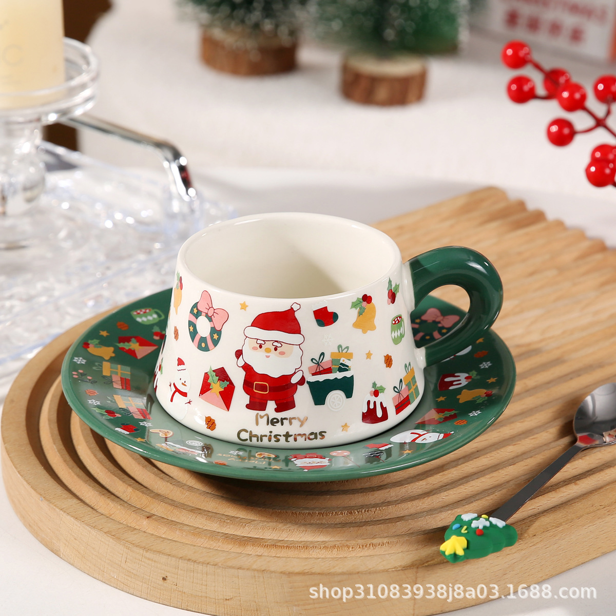Christmas Ceramic Cup and Saucer