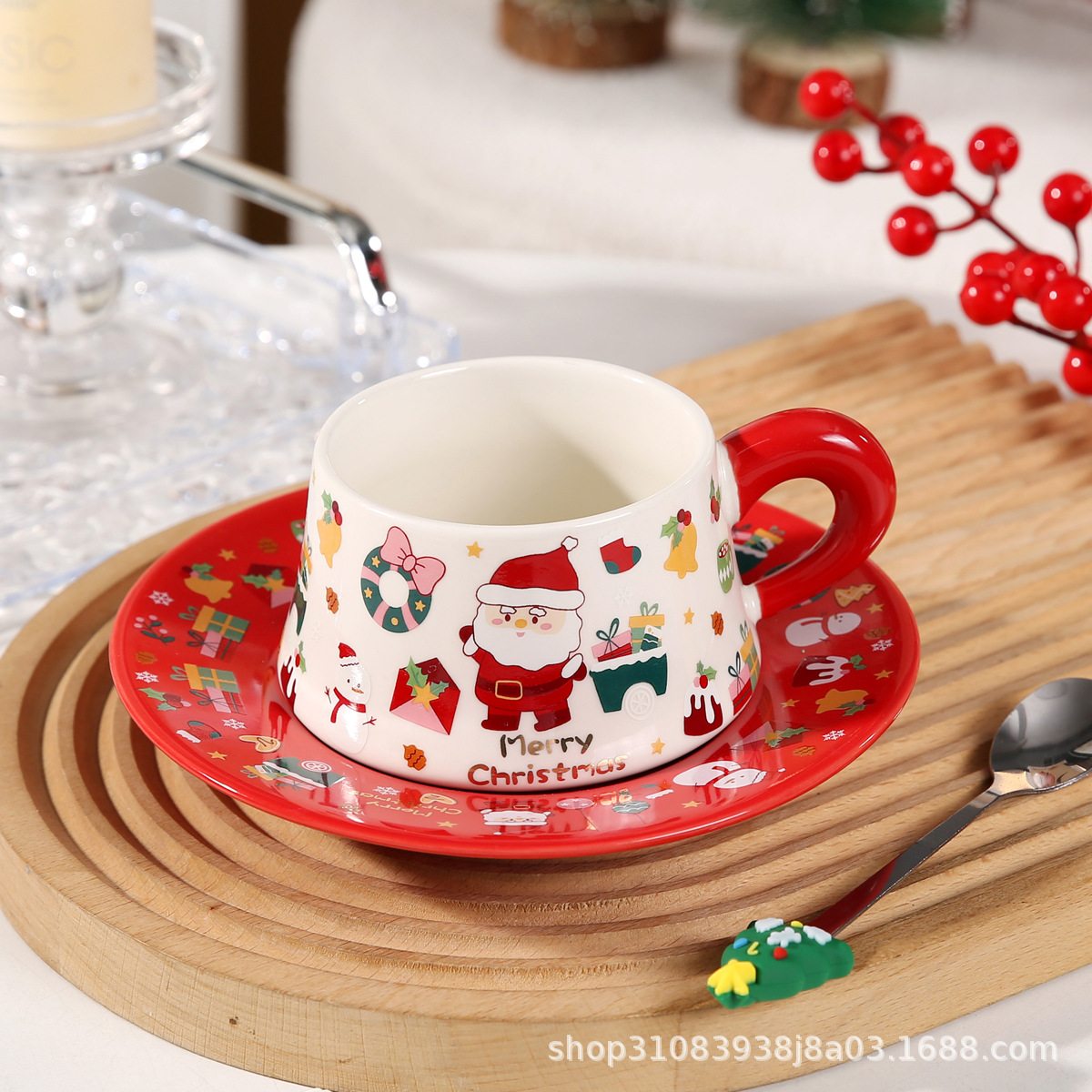 Christmas Ceramic Cup and Saucer