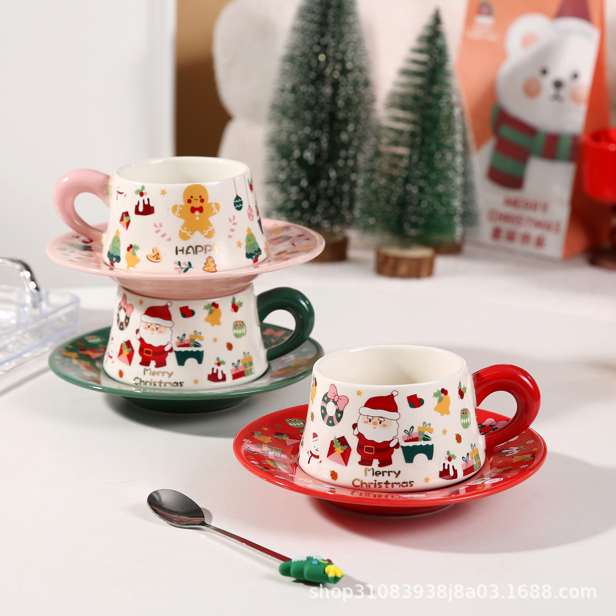 Christmas Ceramic Cup and Saucer