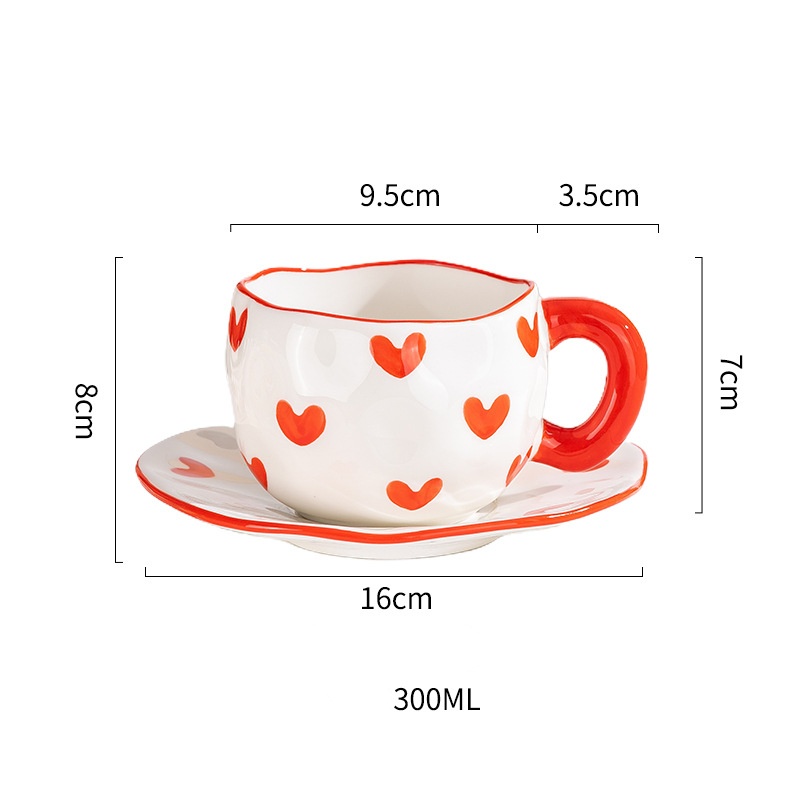Heart Pattern Ceramic Cup and Saucer