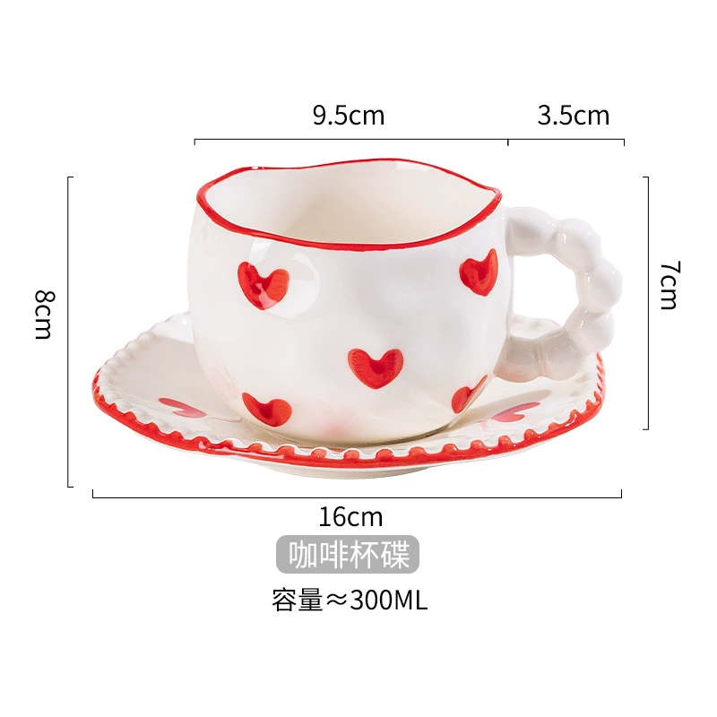 Heart Pattern Ceramic Cup and Saucer