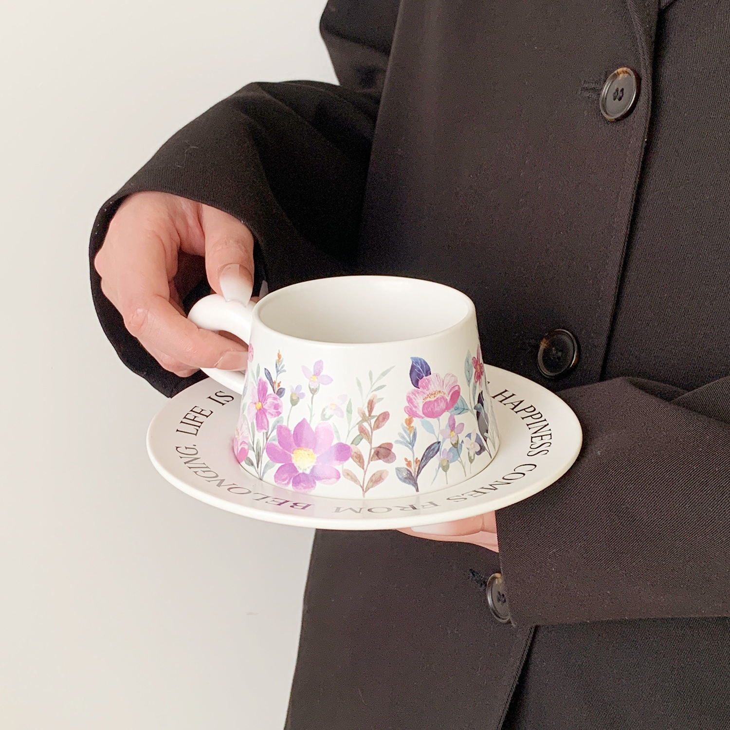 Floral Ceramic Cup and Saucer