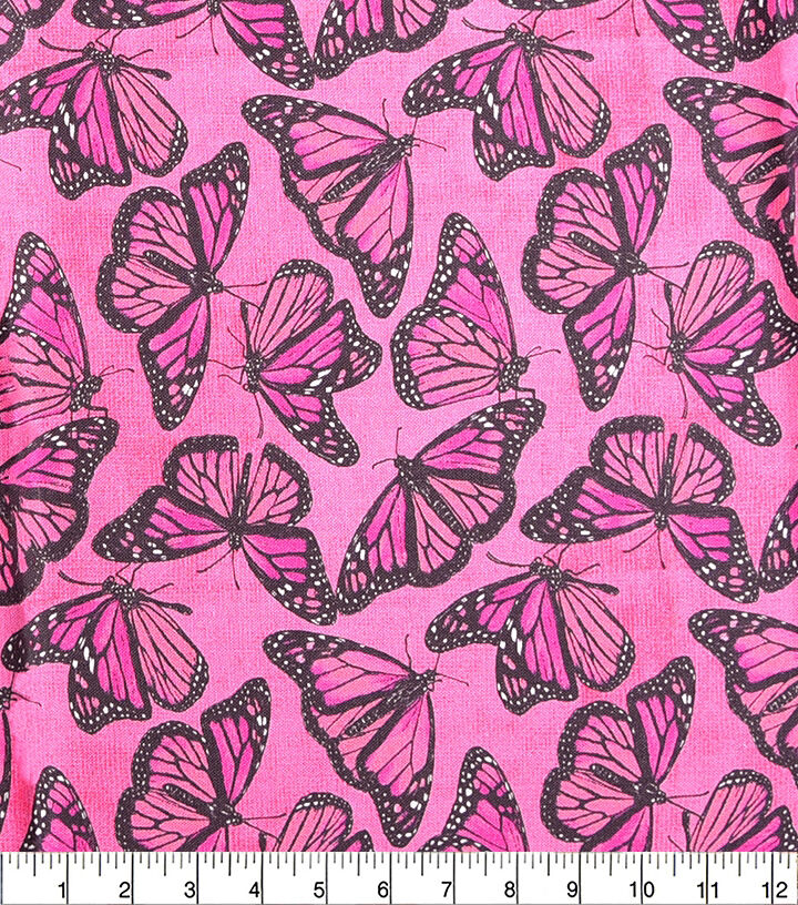 Bright Pink Butterfly Cotton Fabric by Keepsake Calico