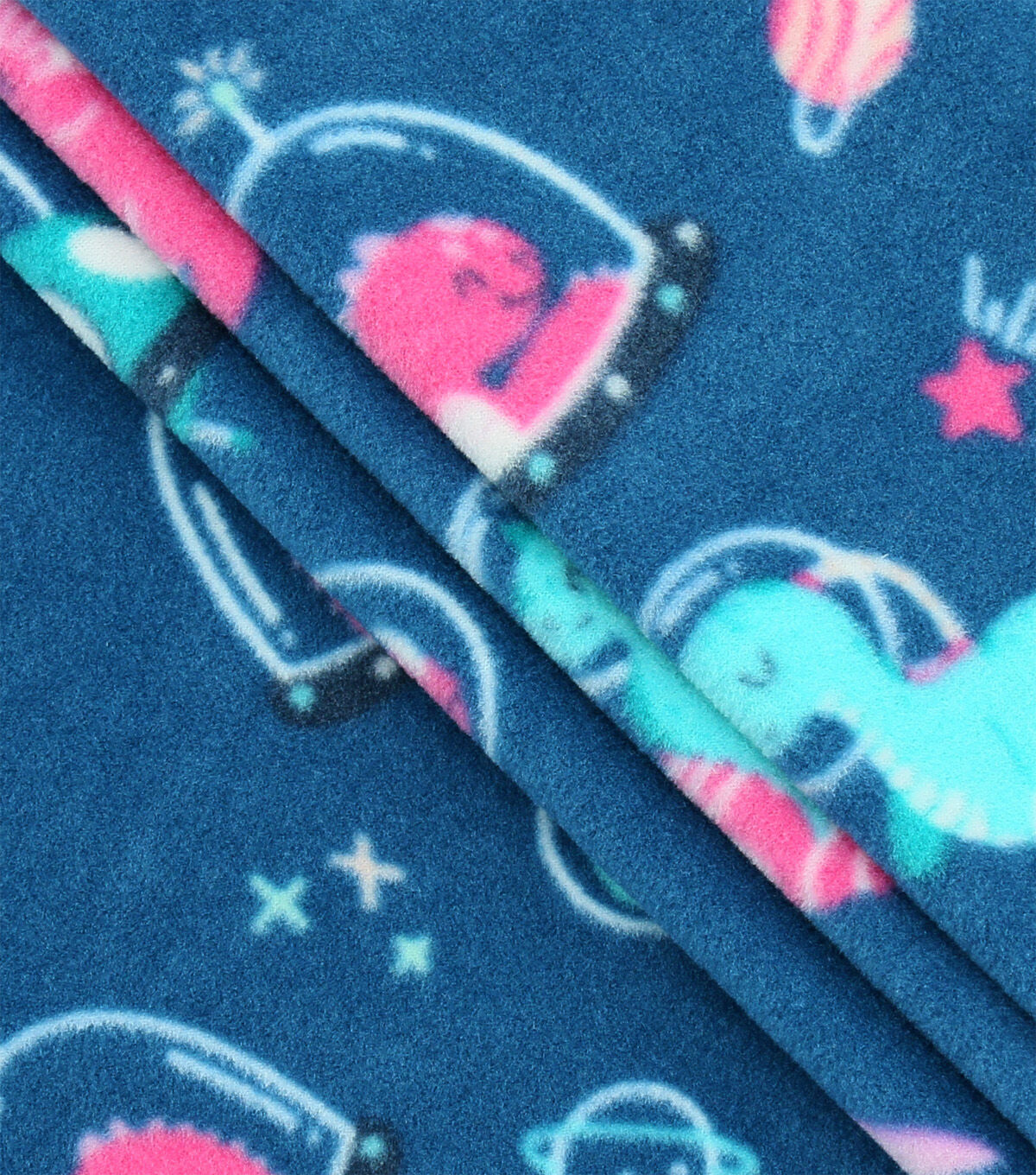 Blue Dinosaurs In Space Anti Pill Plush Fleece Fabric