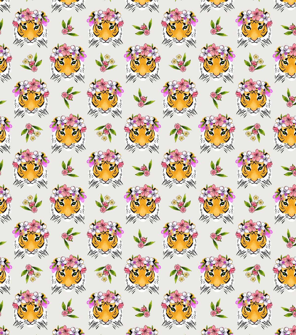 Floral Crown Tiger Super Snuggle Flannel Fabric