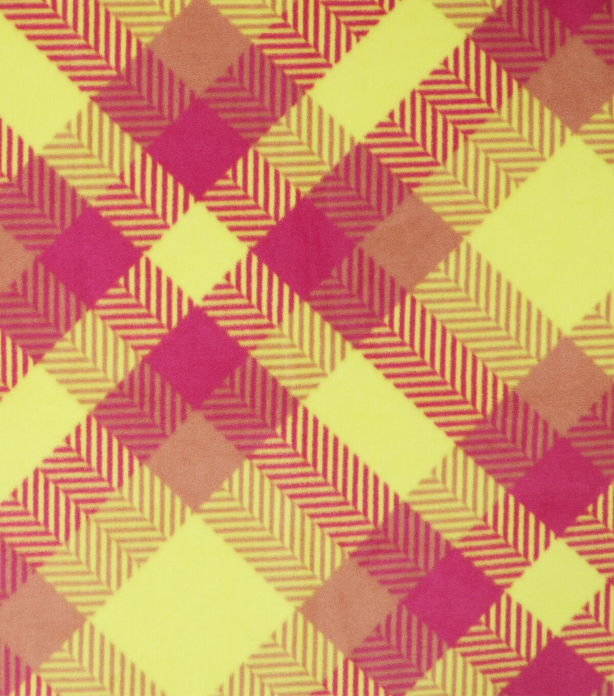 Yellow & Pink Diagonal Plaid Anti Pill Fleece Fabric