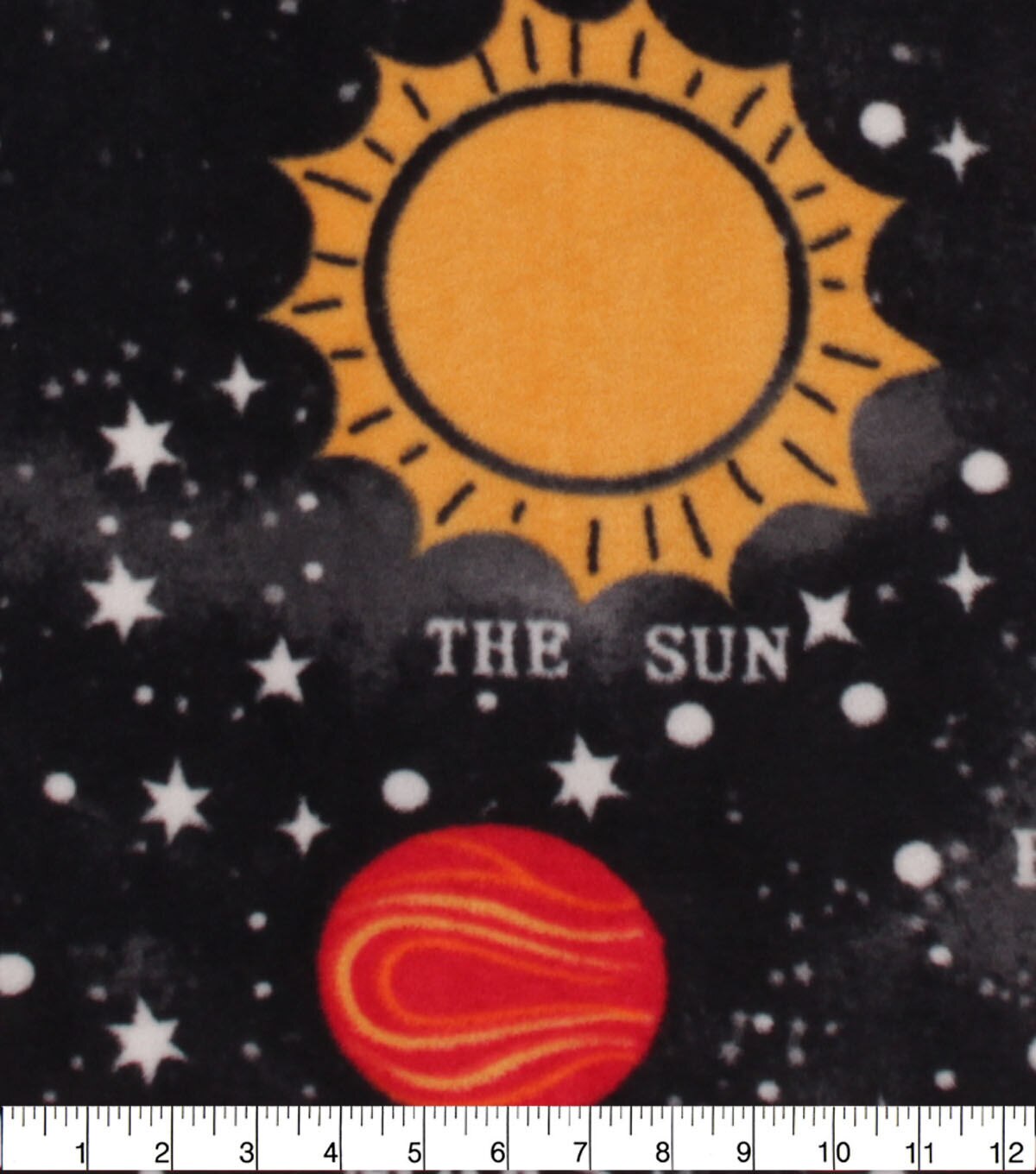 Labeled Atmosphere on Black Anti Pill Fleece Fabric