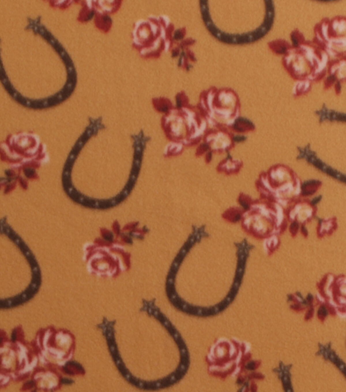 Horseshoes & Roses on Brown Blizzard Fleece Fabric