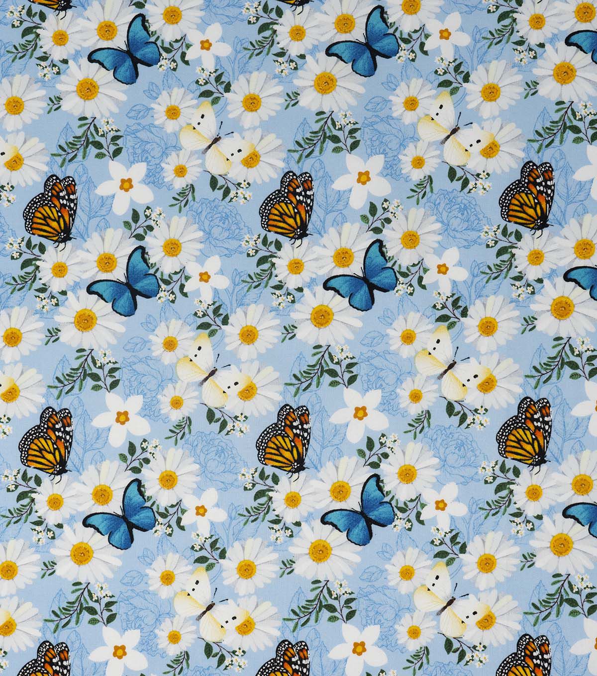 SINGER Daisies & Butterflies on Blue Quilt Cotton Fabric