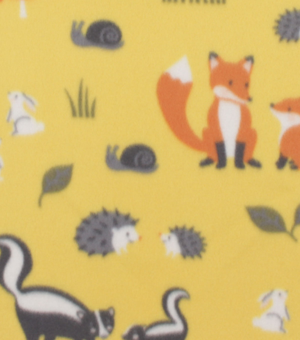 Woodland Animals on Yellow Blizzard Fleece Fabric