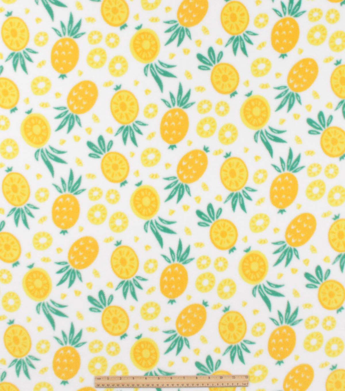 Pineapple Slices on White Anti Pill Plush Fleece
