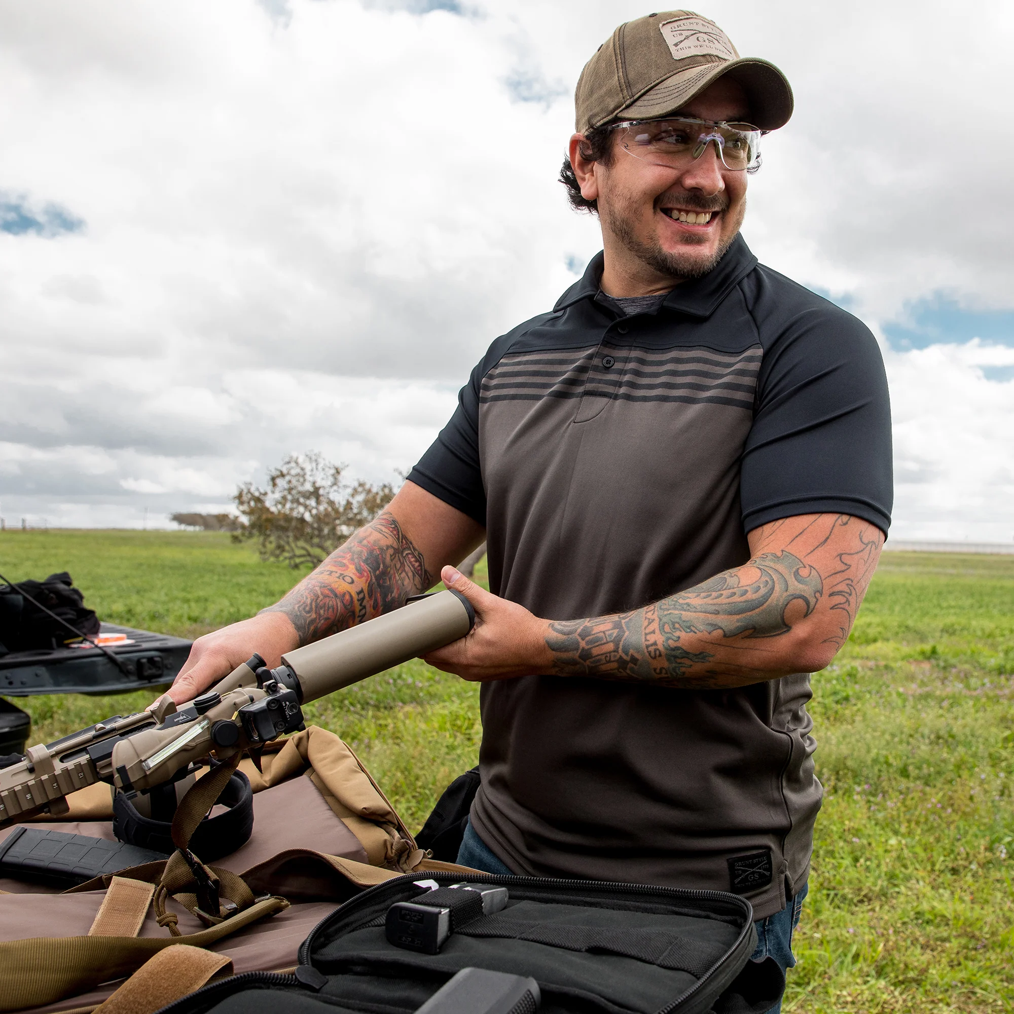 Men's Chest Stripe Polo - Black Charcoal