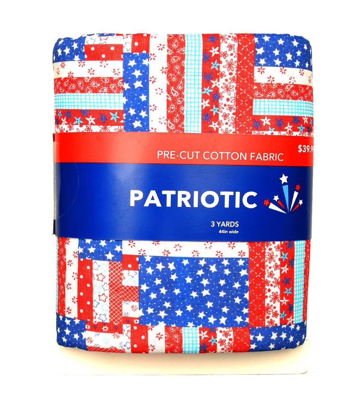 3yd Patriotic Red Intricate Flags Precut Cotton Fabric