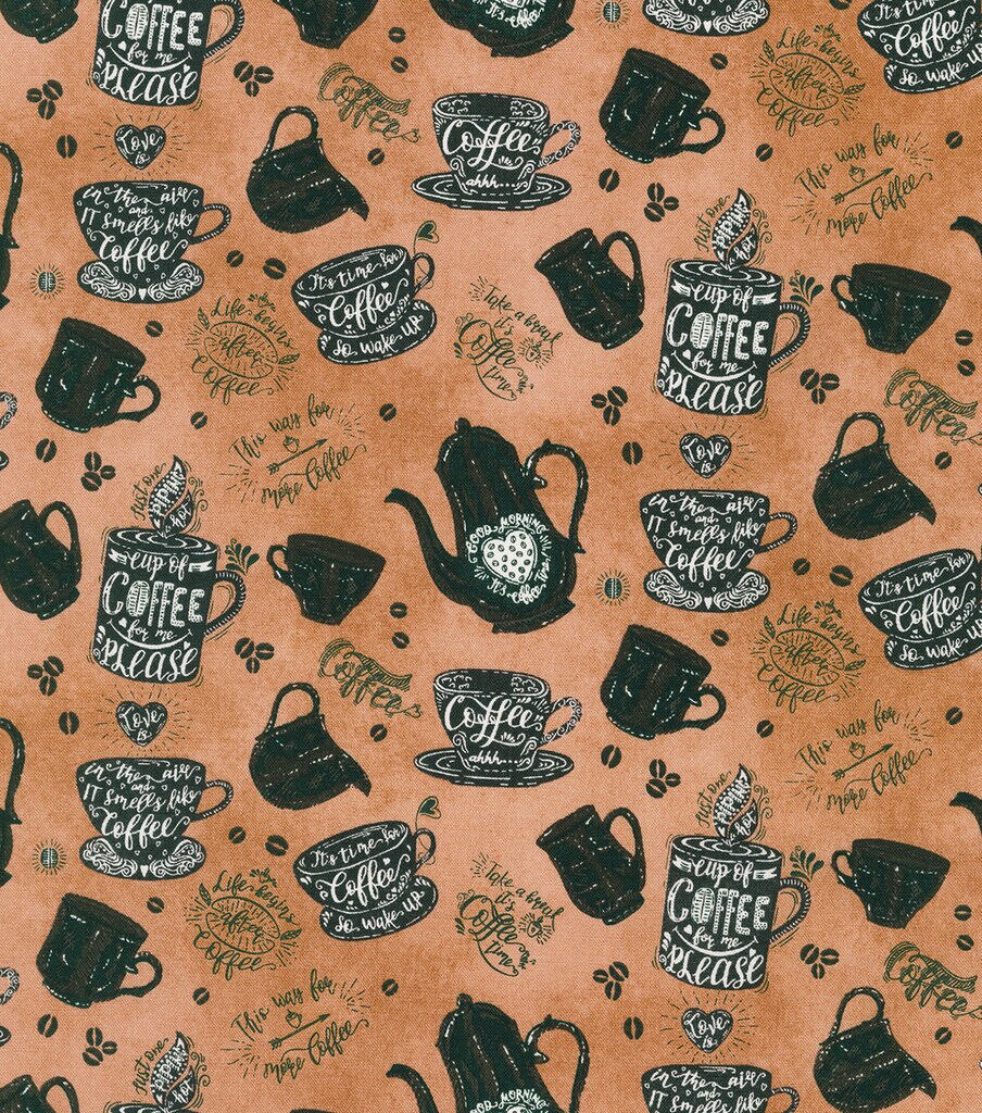 Robert Kaufman Coffee Please Brown Novelty Cotton Fabric