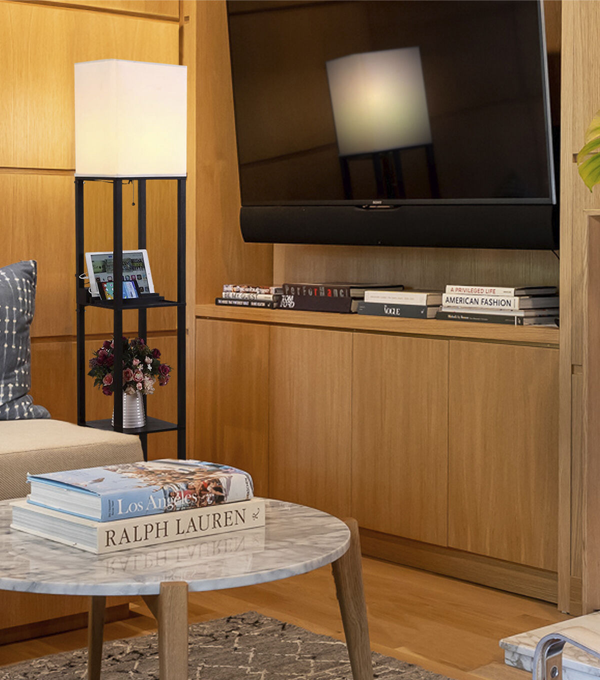 Brightech Maxwell LED Lamp USB Port & Outlet - Black