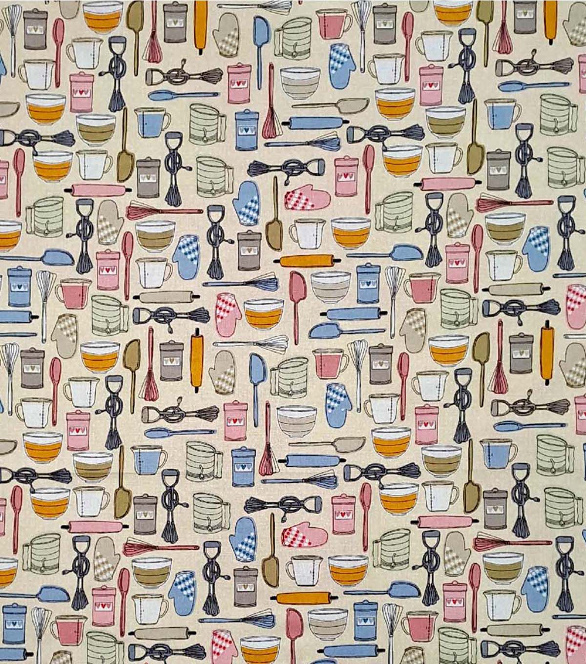 Baking Tools on Brown Novelty Cotton Fabric