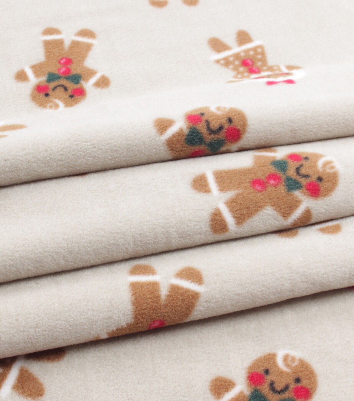 Christmas Gingerbread on Beige Anti Pill Fleece Fabric