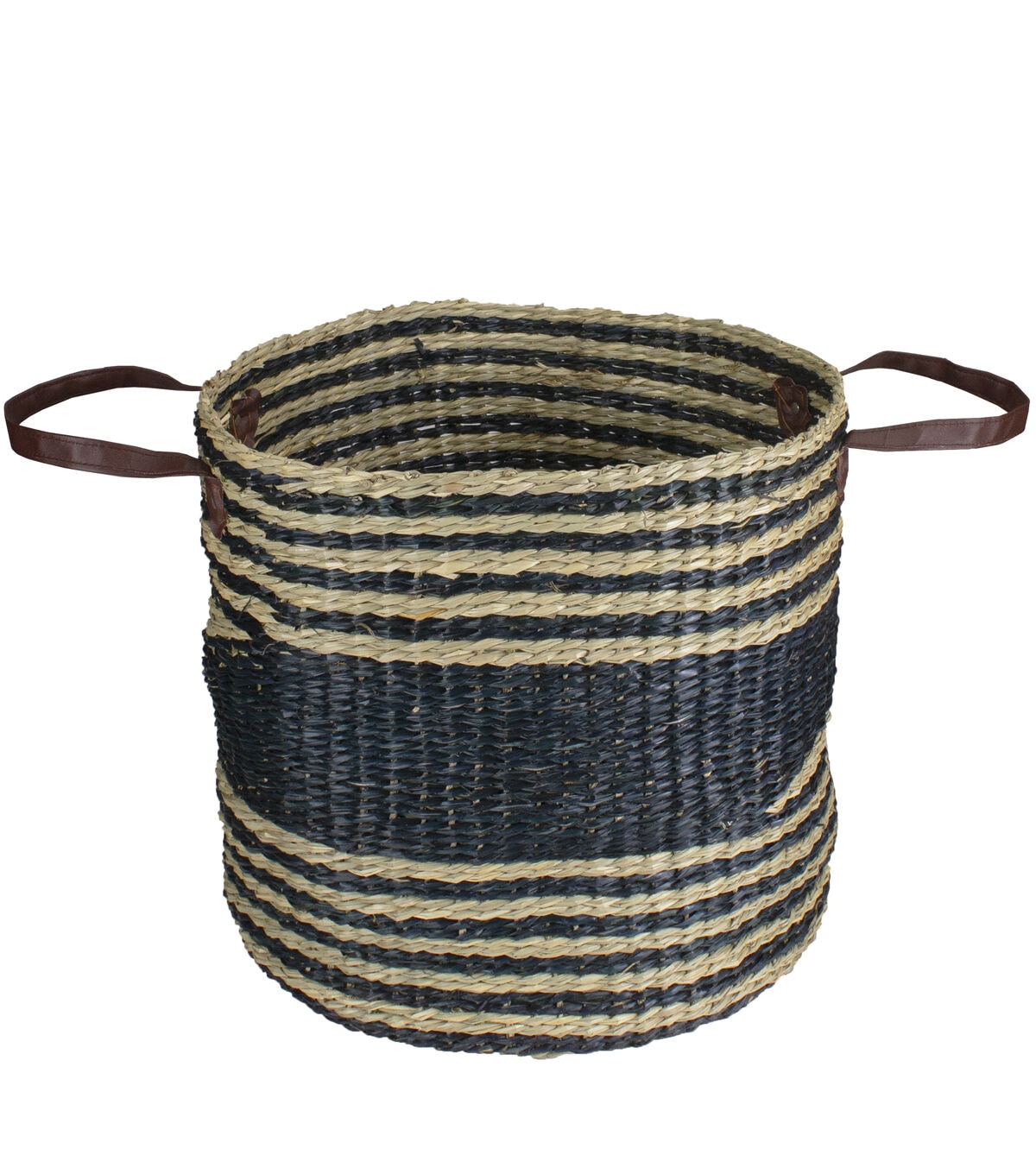 Northlight 15 Beige & Black Woven Seagrass Basket With Handles