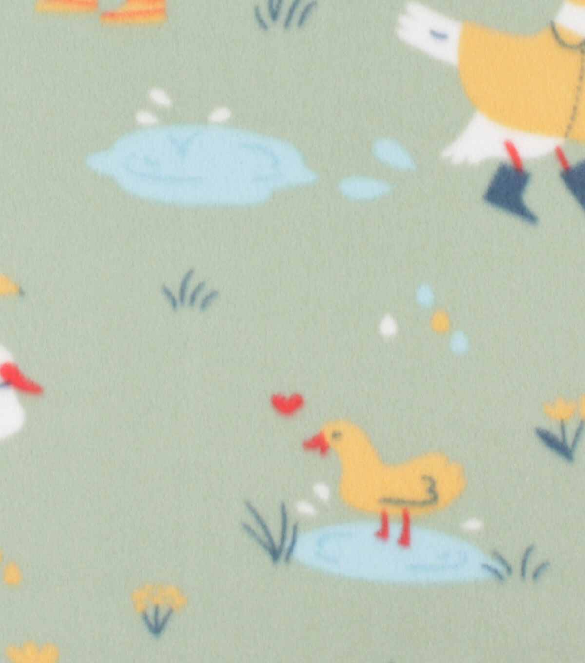 Playing in the Rain on Green Blizzard Fleece Fabric