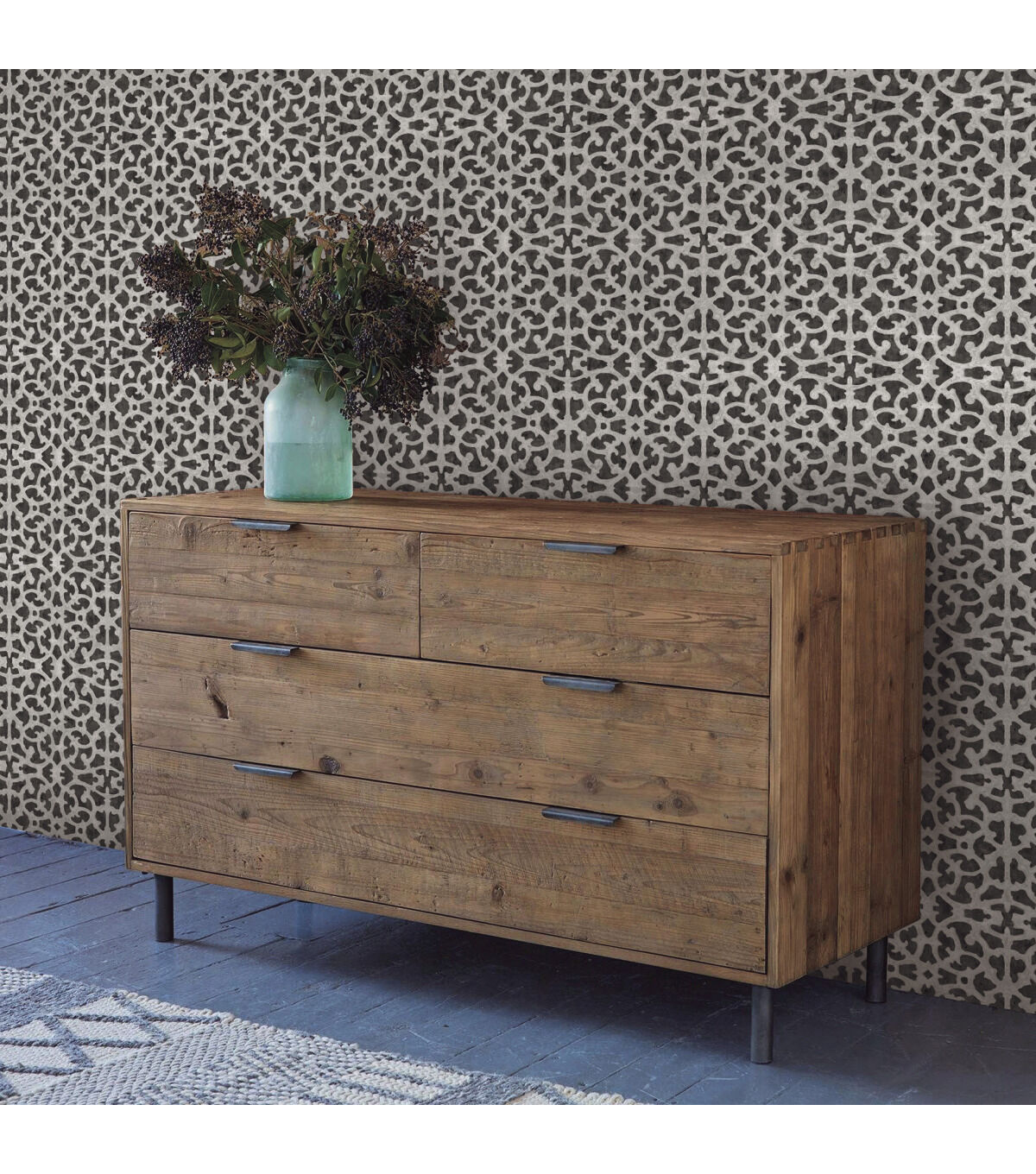 RoomMates Wallpaper Black & White Scroll Gate