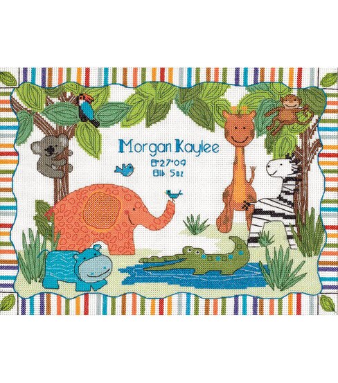 Dimensions 12 x 9 Mod Zoo Birth Record Counted Cross Stitch Kit