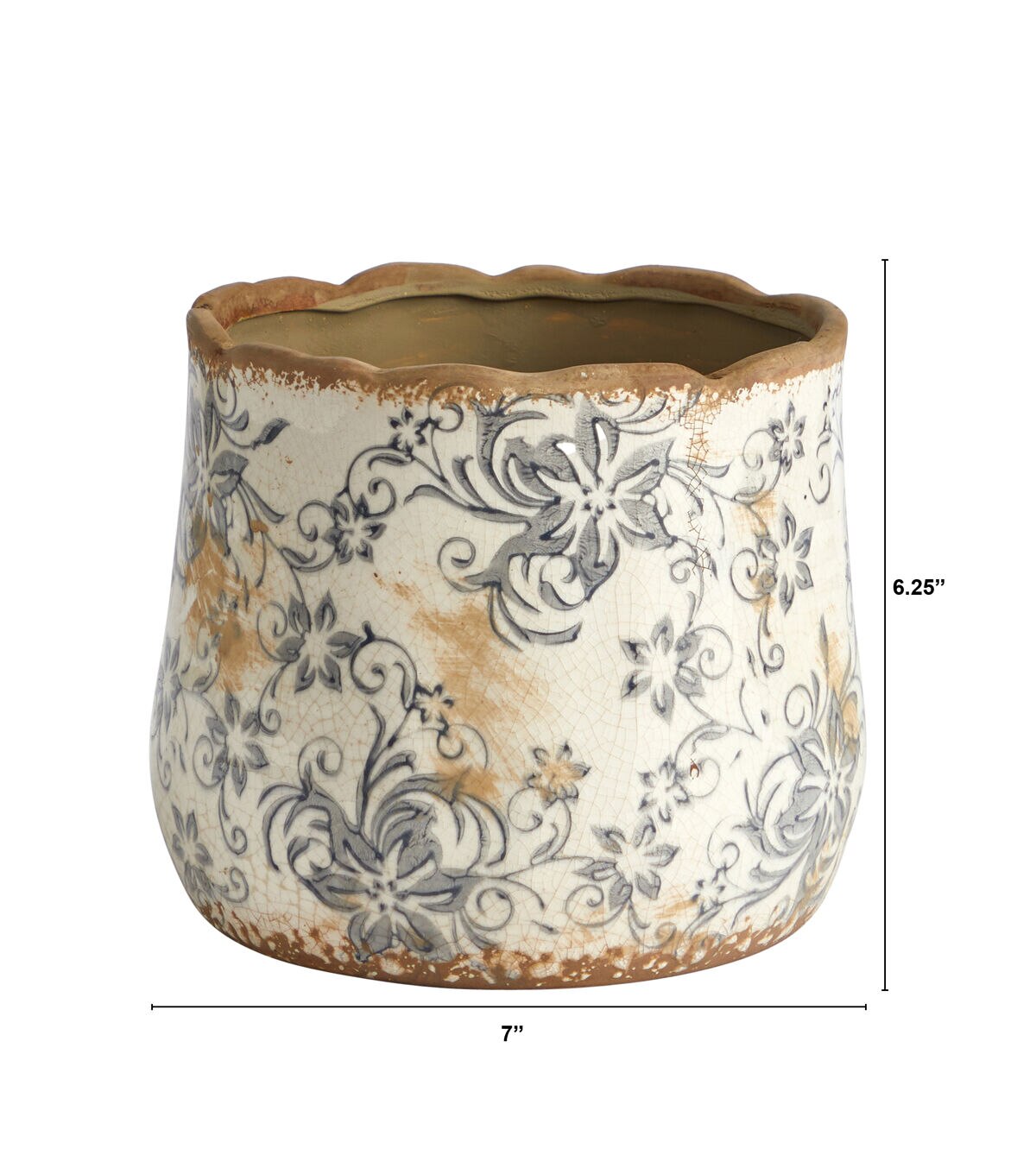 Nearly Natural 7 Tuscan Ceramic Gray Scroll Planter