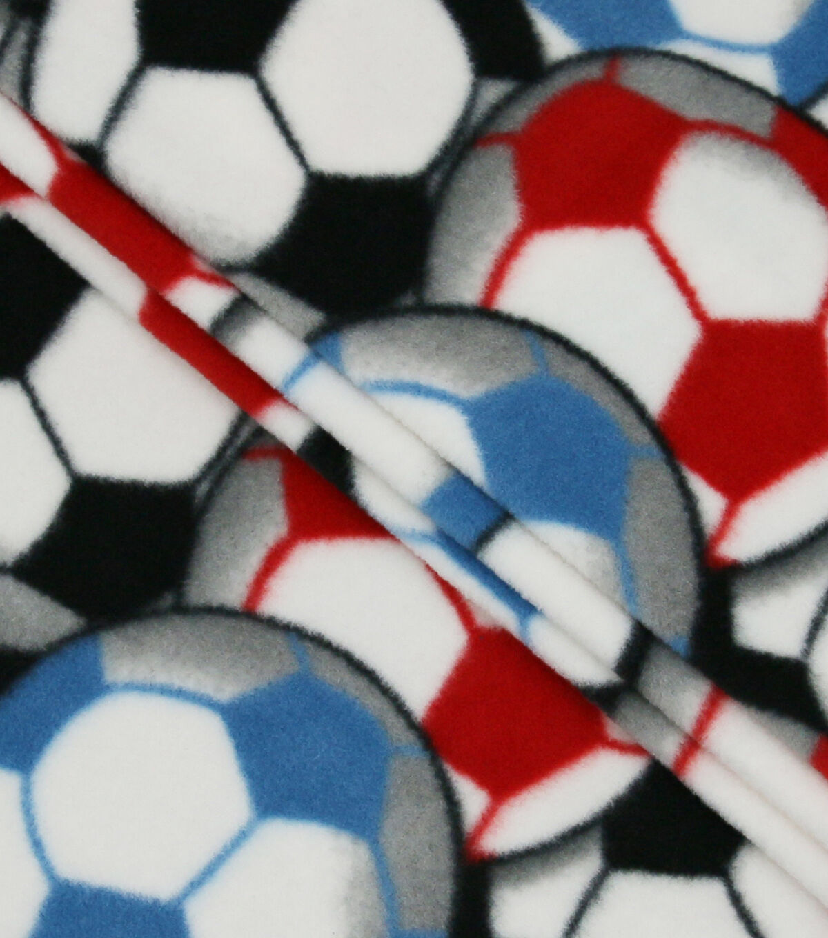 Red & Blue Soccer Balls Anti Pill Fleece Fabric
