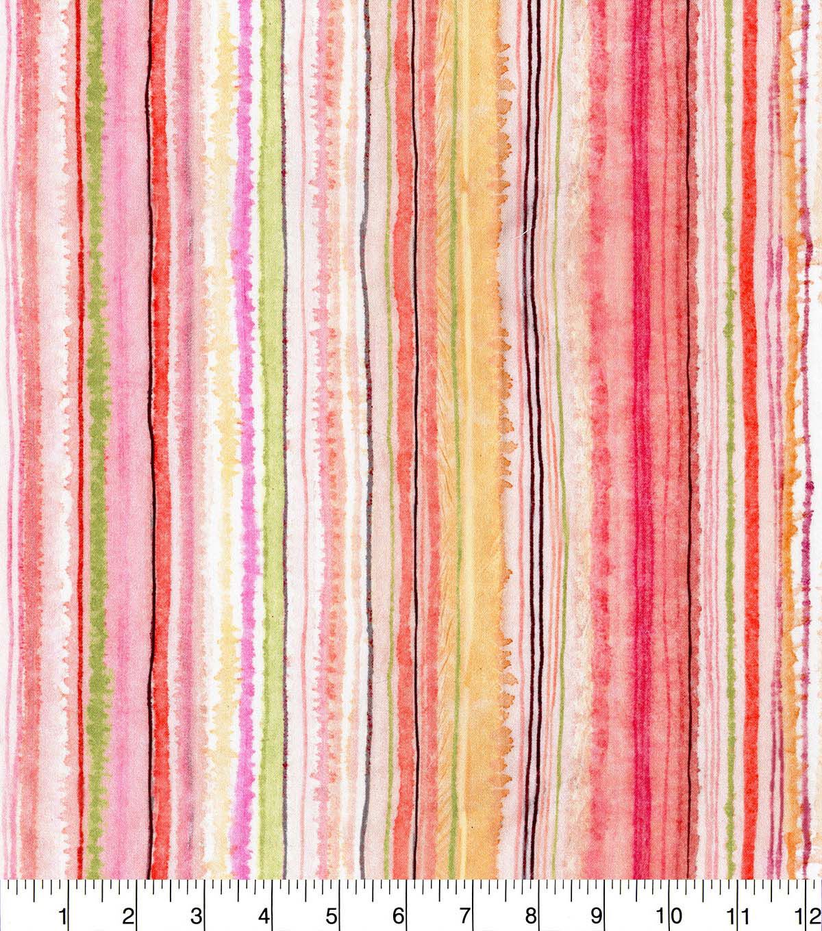 Hi Fashion Pink Spring Floral Stripe Premium Cotton Fabric