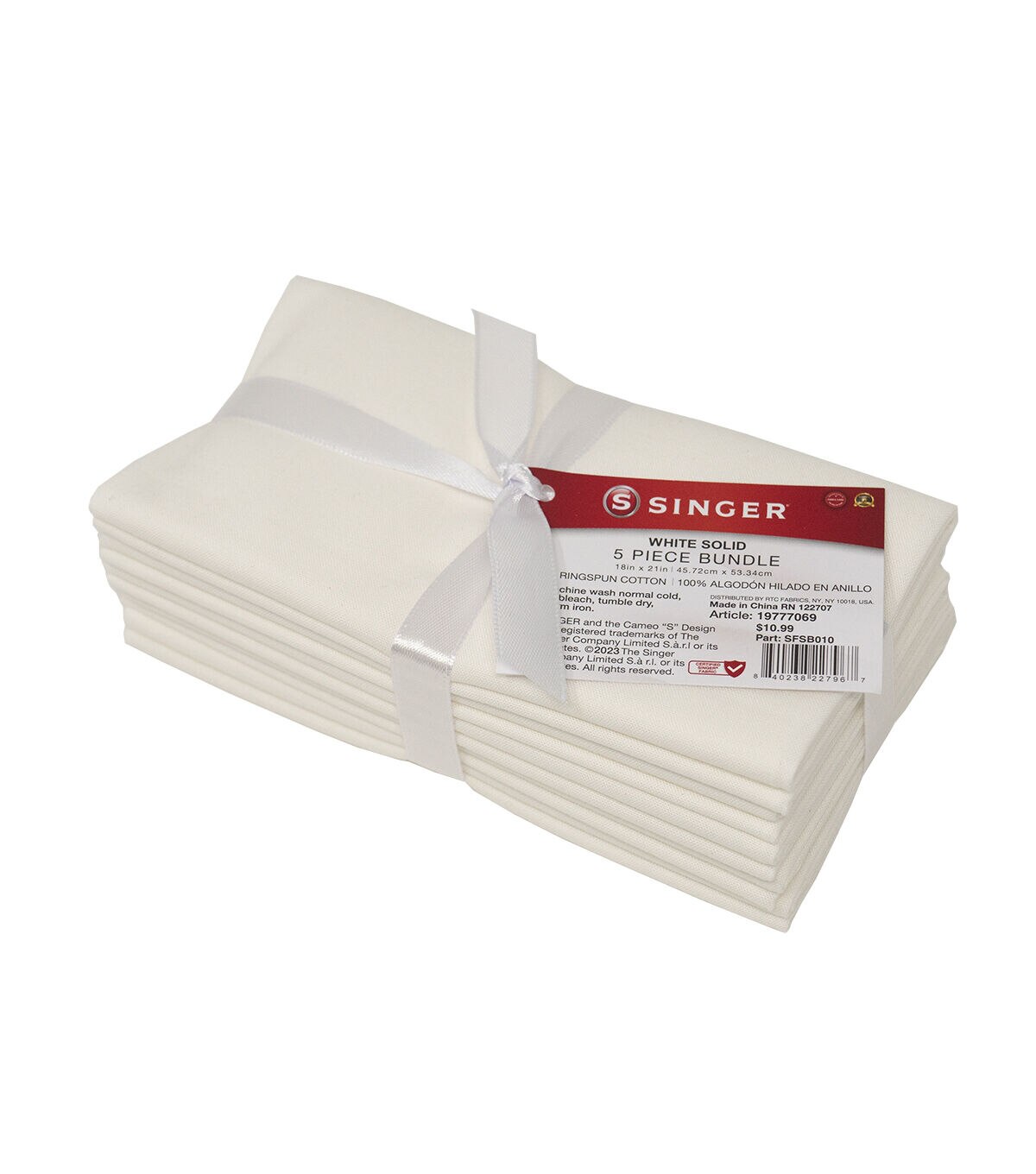 SINGER 18 x 21 White Solid Fabric Quarter Bundle 5pc