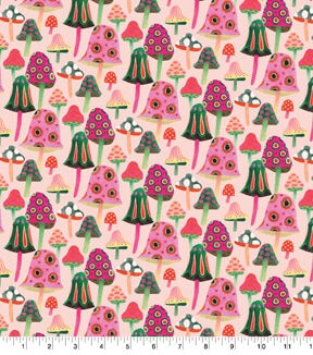 Pink Mushrooms Novelty Cotton Fabric