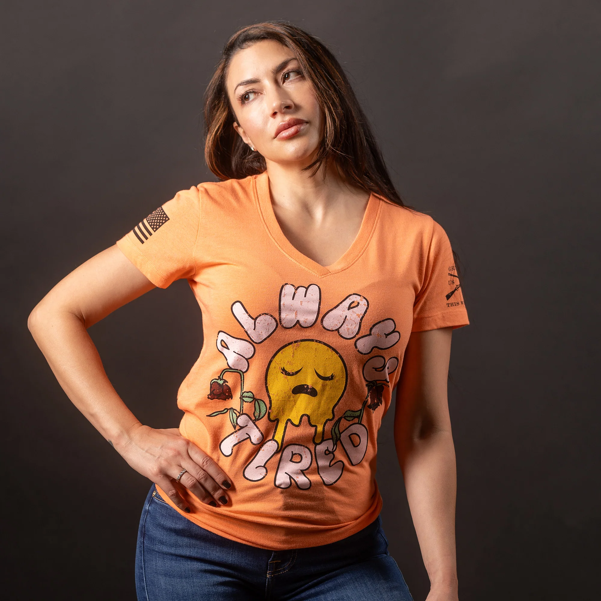 Women's Always Tired V-Neck - Apricot Crush