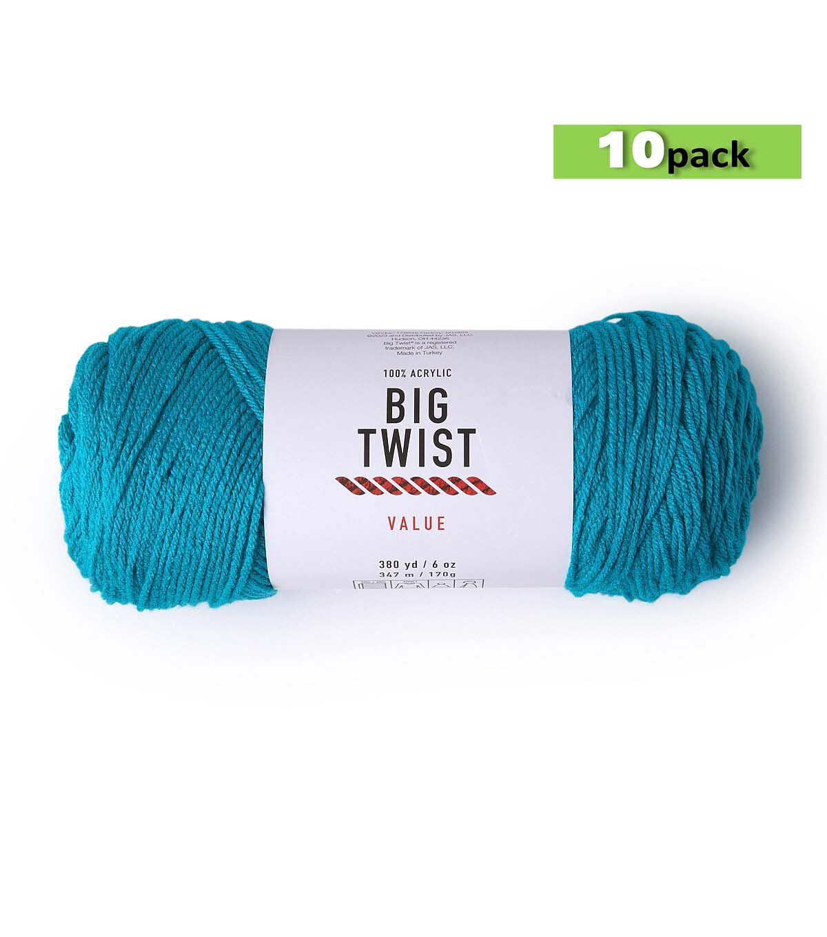 10pk Solid Teal Medium Weight Acrylic 380yd Value Yarn by Big Twist