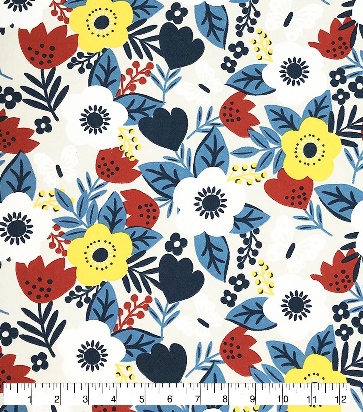 Floral Red Navy Super Snuggle Flannel Fabric