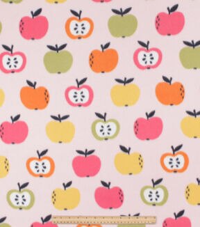 Multicolor Apples On Pink Blizzard Fleece Fabric